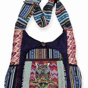 Cotton Patchwork Zip Side Pocket Owl Bag