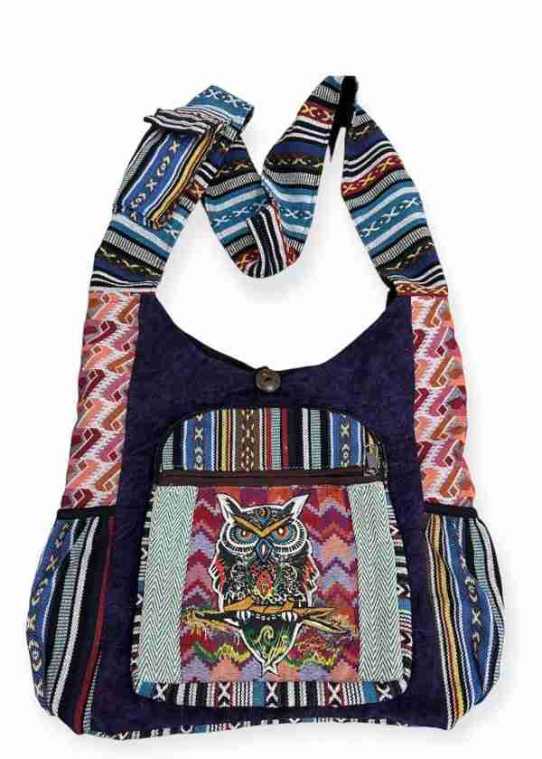 Cotton Patchwork Zip Side Pocket Owl Bag