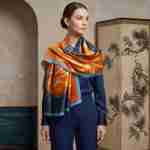 Silk Feel Crane Print Versatile Wrap Scarf