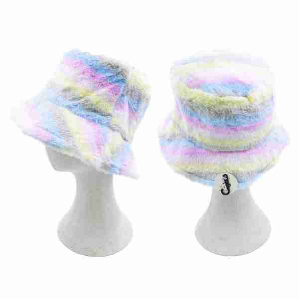 Rainbow Faux Fur Bucket Hat