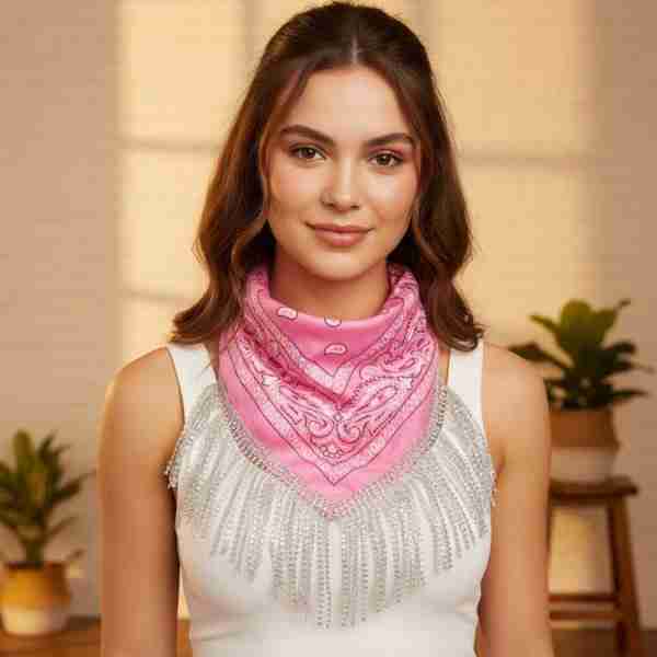 Rhinestone Like Fringe Cowgirl Bandana Scarf