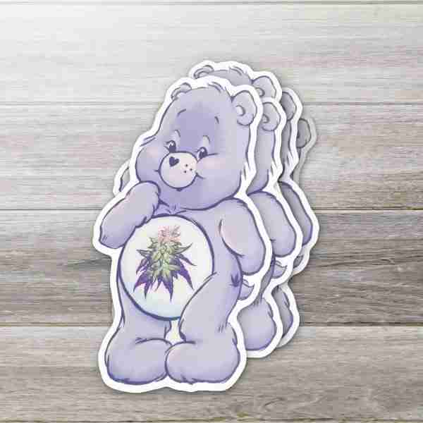 Caring Weed Bear Sticker- Purple Bud