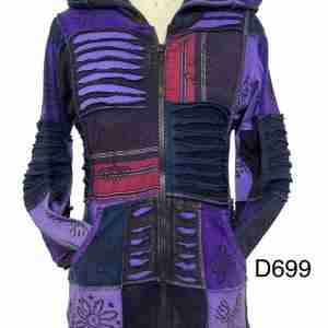 Cotton Patchwork Block Print Purple Jacket
