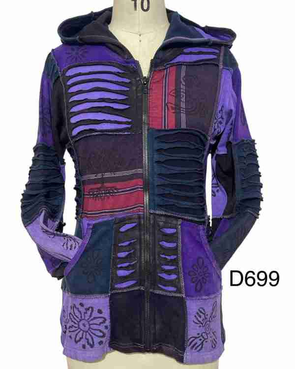 Cotton Patchwork Block Print Purple Jacket