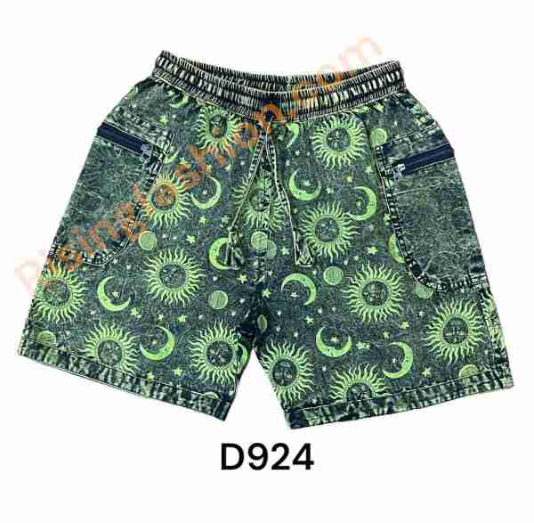 Cotton Multi Green Jungle Beauty Sun Moon Short