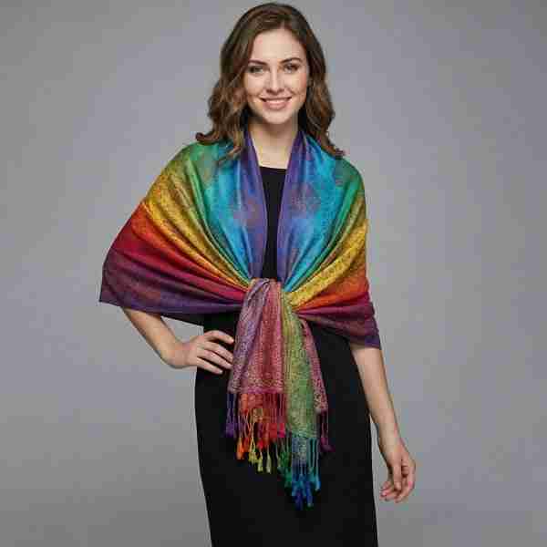Rainbow Ornate Paisley Pattern Pashmina Shawl Scarf