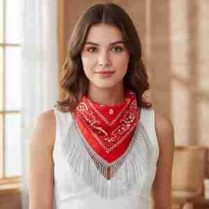 Rhinestone Like Fringe Cowgirl Bandana Scarf