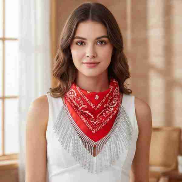 Rhinestone Like Fringe Cowgirl Bandana Scarf