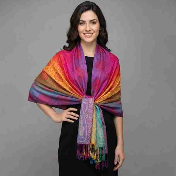 Rainbow Ornate Paisley Pattern Pashmina Shawl Scarf