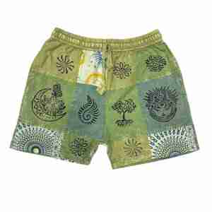 Cotton Multi Green Patchwork Block Print Short