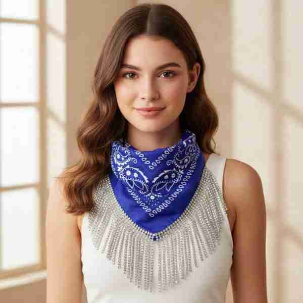 Rhinestone Like Fringe Cowgirl Bandana Scarf