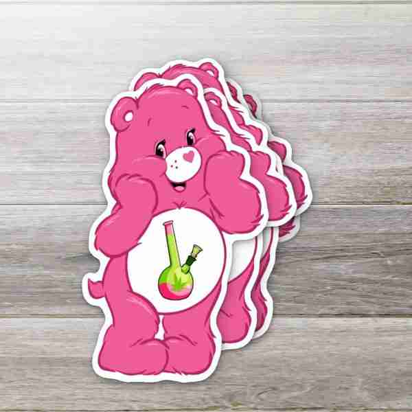 Caring Weed Bear Sticker- Pink Bong
