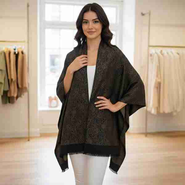 Paisley Pattern Pashmina Feel Draped Wrap Scarf