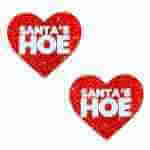 Santas Hoe Ravish Me Red Glitter Blacklight Heart UV Nipple Cover Pasties