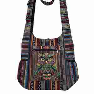 Cotton Zip/Two Side Pocket King Owl Bag