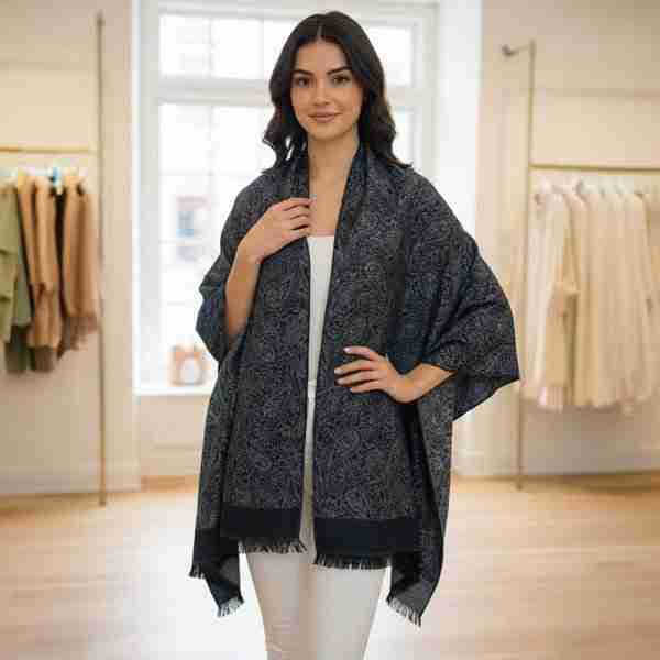 Paisley Pattern Pashmina Feel Draped Wrap Scarf