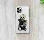 Skeleton Loving His Black Cat Sticker
