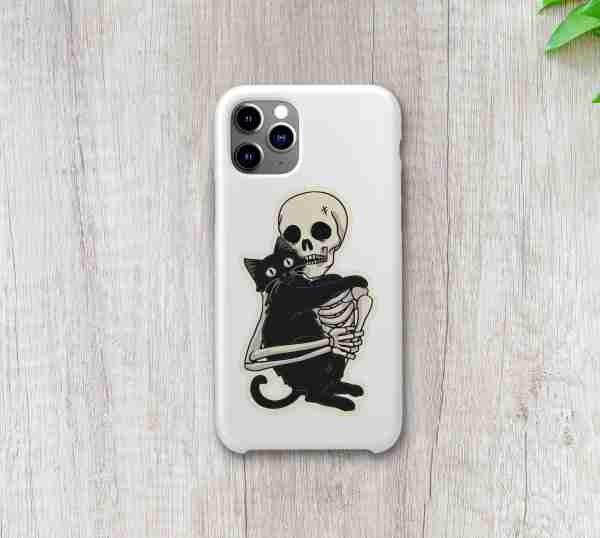Skeleton Loving His Black Cat Sticker