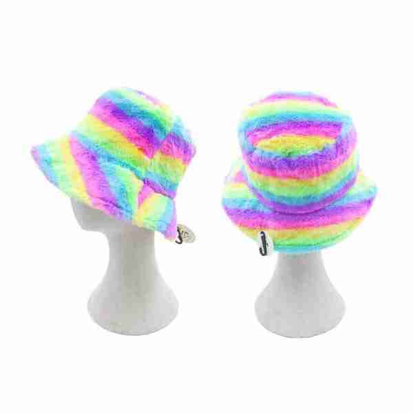 Rainbow Faux Fur Bucket Hat