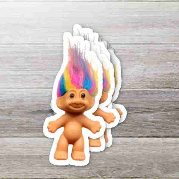 Retro Troll Doll Vinyl Sticker- Rainbow Hair