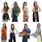 Abstract Pattern Printed Oblong Silky Satin Scarf Shawl