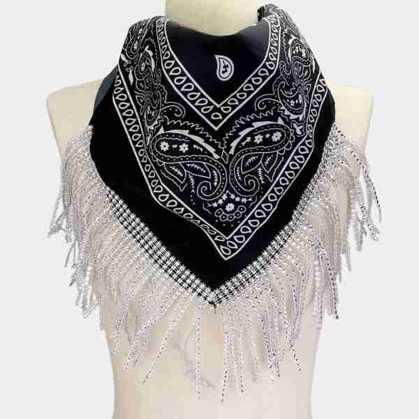 Rhinestone Like Fringe Cowgirl Bandana Scarf
