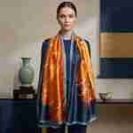 Silk Feel Crane Print Versatile Wrap Scarf