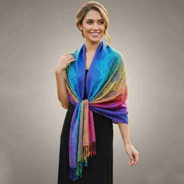 Rainbow Ornate Paisley Pattern Pashmina Shawl Scarf