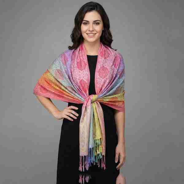Rainbow Ornate Paisley Pattern Pashmina Shawl Scarf