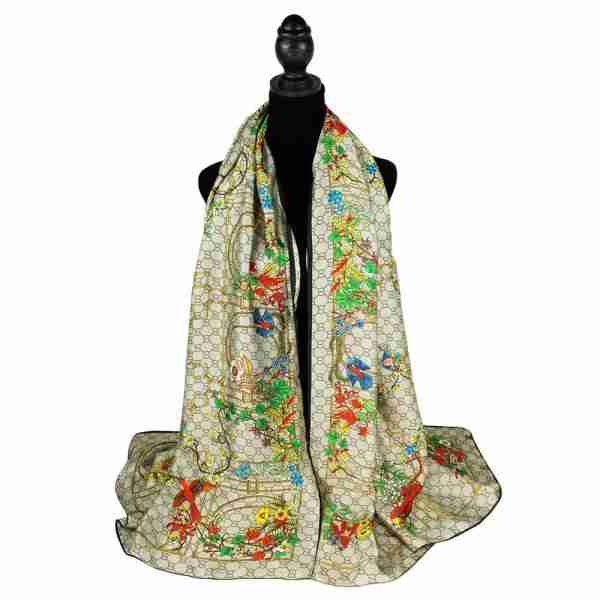 Elegant Floral Print Printed Oblong Silky Satin Scarf Shaw
