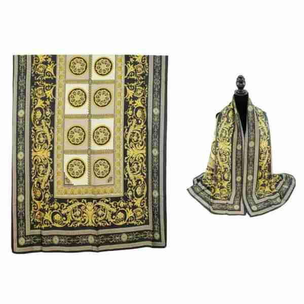 Abstract Pattern Printed Oblong Silky Satin Scarf Shawl