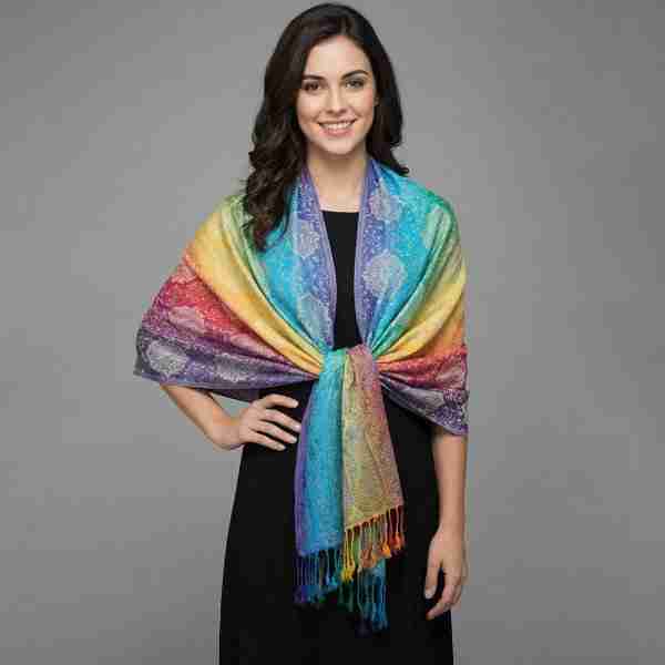 Rainbow Ornate Paisley Pattern Pashmina Shawl Scarf