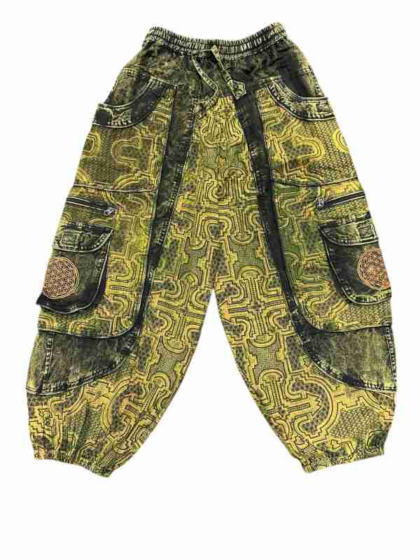 Green Patchwork Box Pocket Balloon Pant
