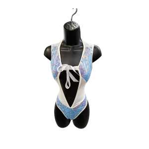 Baby Blue Sequin Velvet & Mesh Bow Bodysuit