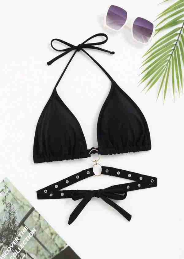 Ring Linked Halter Triangle Bikini Top