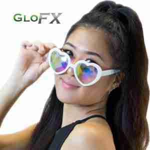 GloFX Heart Shaped Kaleidoscope Glasses β White