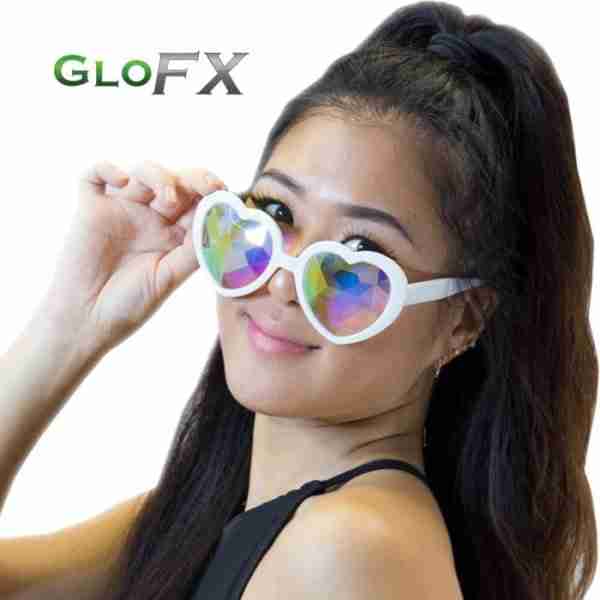 GloFX Heart Shaped Kaleidoscope Glasses – White