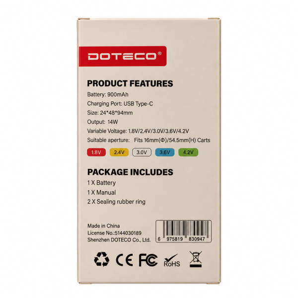Doteco CBS900 5VV Cartridge 510 Thread Battery