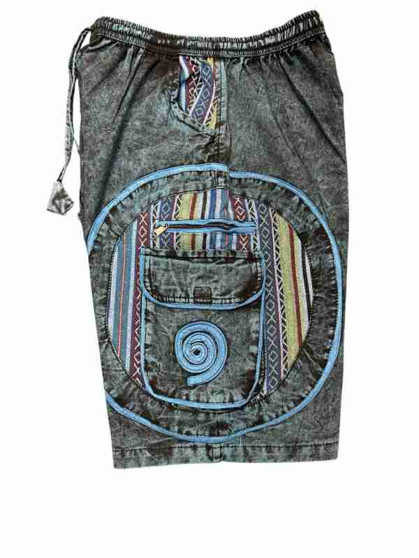 Black Denim Multi-Patch Swirl Cotton Shorts