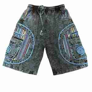 Black Denim Multi-Patch Swirl Cotton Shorts