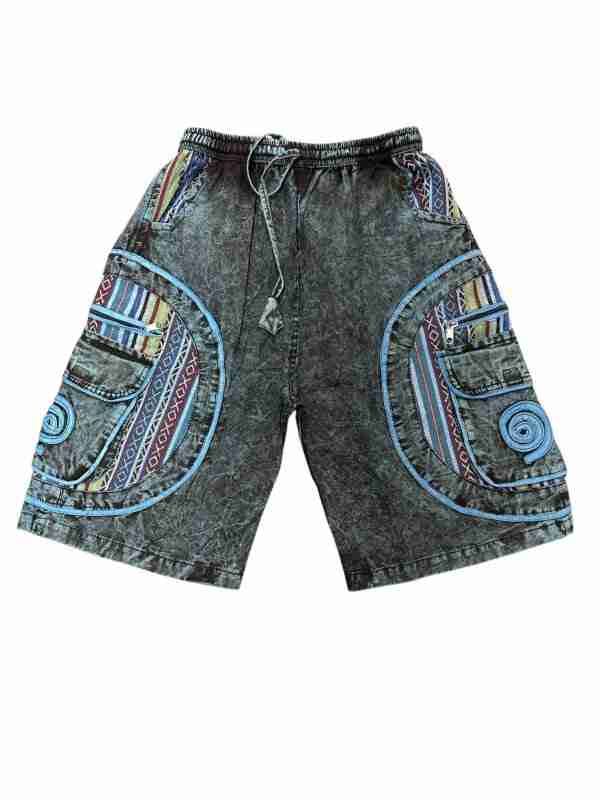 Black Denim Multi-Patch Swirl Cotton Shorts
