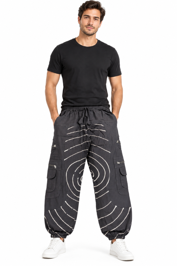 Black & White Swirl Cotton Balloon Pants