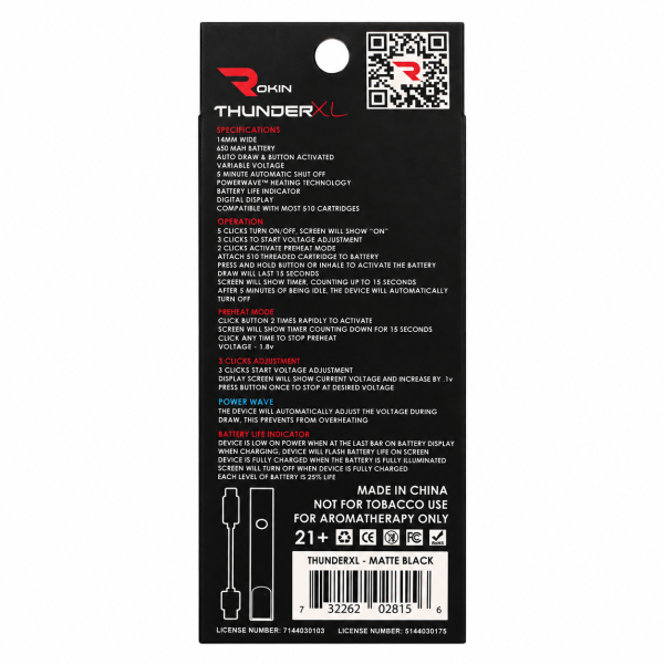 Rokin Thunder XL Digital 510-Thread Battery