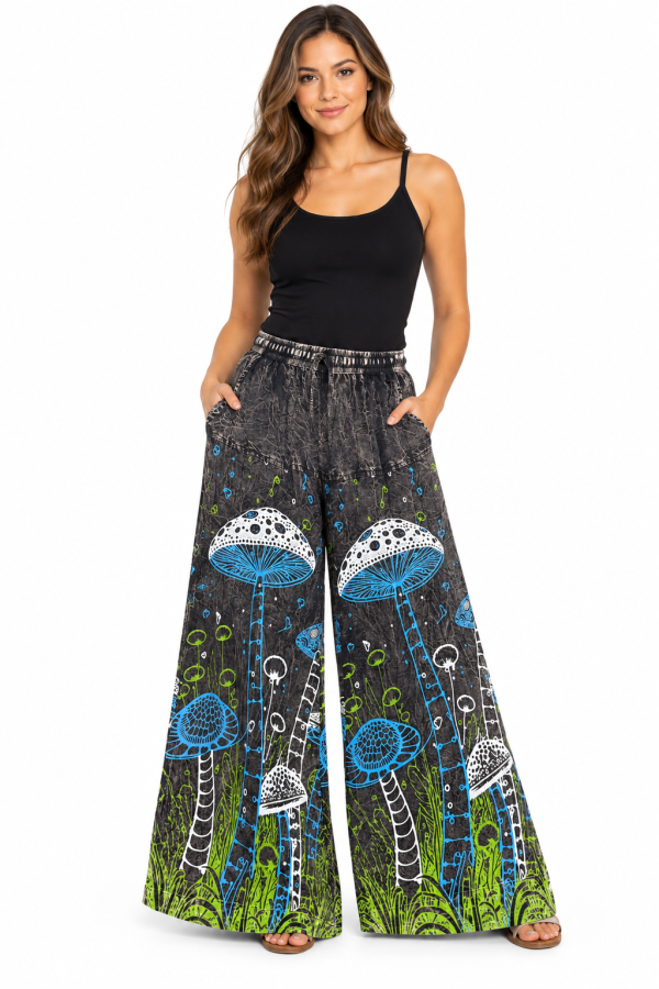 Jungle of Mushroom Artwork Cotton Palazzo Pants