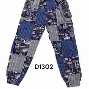 Blue Mushroom Patchwork Cotton Pants