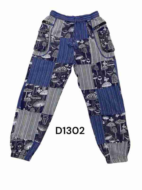 Blue Mushroom Patchwork Cotton Pants