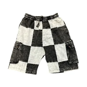 Black & White Patch Stonewash Cotton Lake Shorts