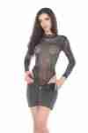 Black Mesh Long-Sleeve Rhinestone Bodysuit