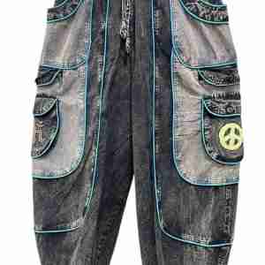 Om Peace Embroidered Cotton Patchwork Harem Pants
