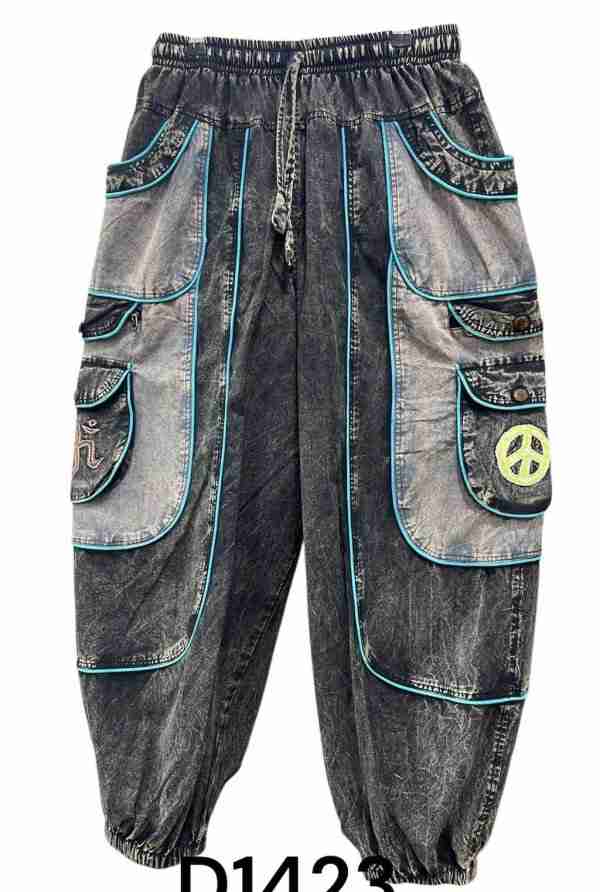 Om Peace Embroidered Cotton Patchwork Harem Pants